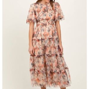 Pinkblush Floral Ruffle Midi Dress